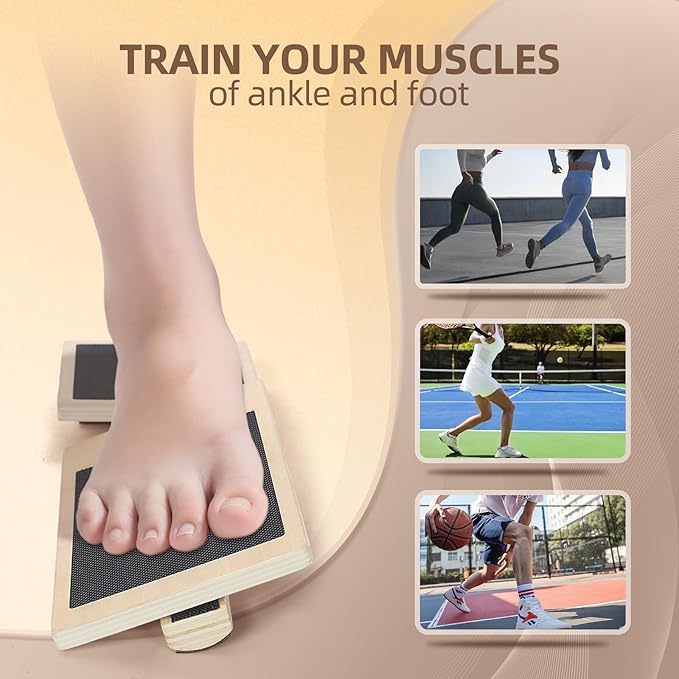 CINWELLER Ankle Strengthener Exerciser for Sprained, Single Foot Balance Board, Non-Slip Wood Wobble Board.