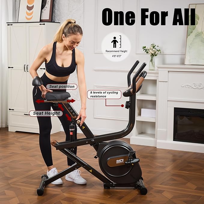 3 in 1 Exercise Bike,Squat Machine,8-level Adjustable Magnetic Bike for Home with App,Squat Rowing Machine, Low Noise Indoor Cycling Bike with 300lbs Weight Capacity,Home Workout Machine