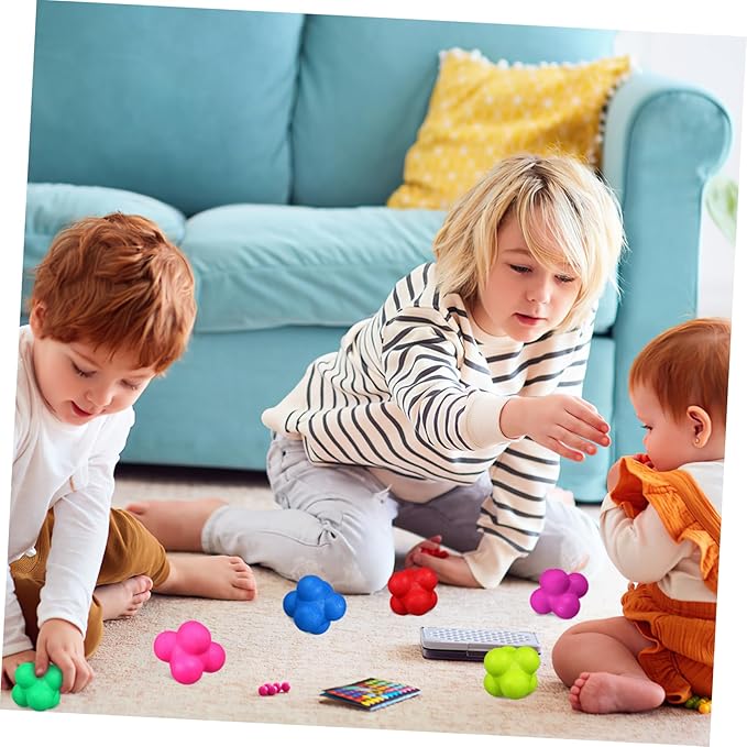 6pcs Agility Reaction Balls Hexagonal Fitness Training Equipment for Hand-Eye Coordination Fun Games and Sports Training Green Red Yellow Purple