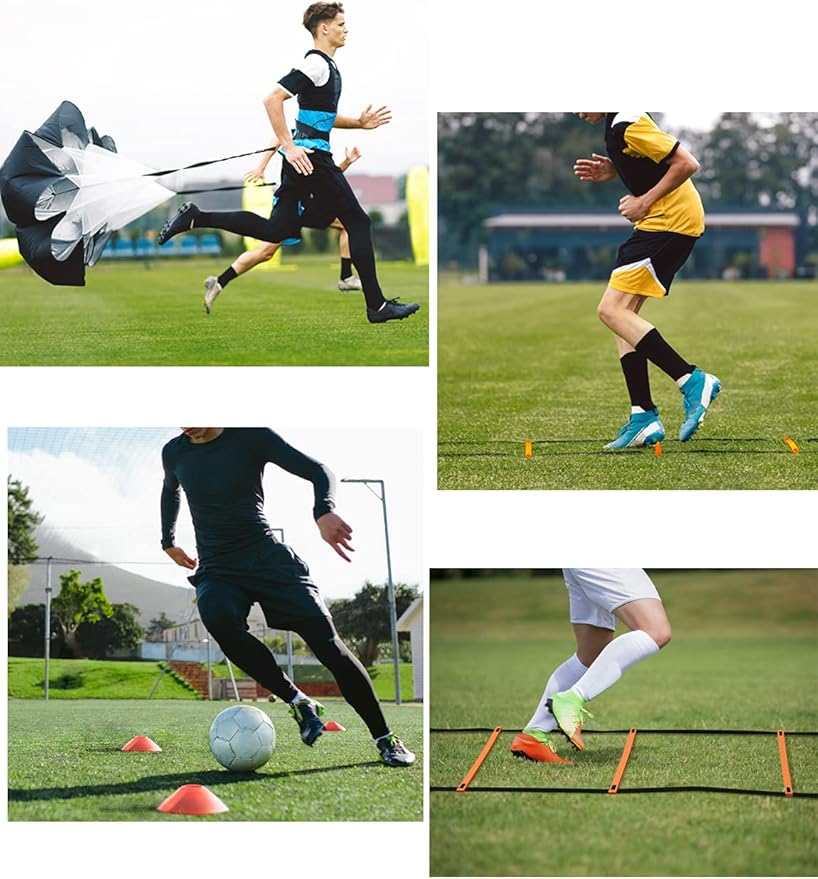 YISSVIC Agility Ladder 20 Feet 12 Adjustable Rungs Speed Training Equipment Set, Agility Ladder, Football Cones, Running Parachute, Jump Rope, Resistance Bands