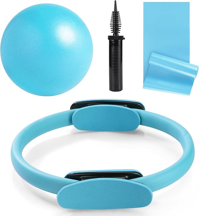 Tsikavo Pilates Ring, Pilates Ring Circle and Ball Set, 12 Inch Magic Circle Pilates Ring,9 Inch Small Exercise Ball,Resistance Bands Set, Home Pilates Equipment for Women