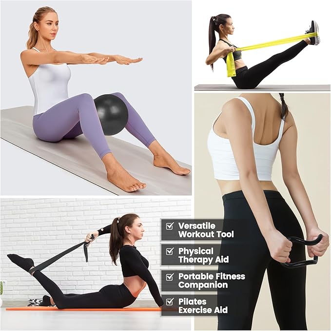 JITUIHOM Home Pilates Essentials Kit for Women - Complete Pink Equipment Set with 9 Inch Yoga Ball, Figure 8 Resistance Band, Bands & Accessories, Ring for Beginners Workouts