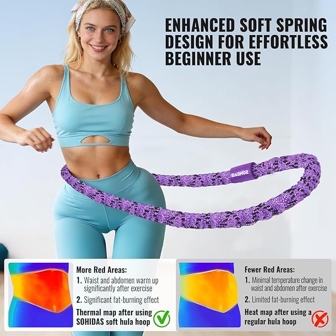 Soft Hula Hoop for Adults 3.3lb Weighted Hula Hoops for Women Weight Loss Pilates Equipment Infinity Hoop Soft Spring Weighted Hoop for Adults Women Beginners Kids Home Travel Gym