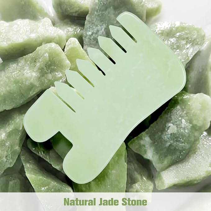Jade Stone Gua Sha Massage Tool Set Larger Guasha Board with Handle, Muscle Scraping Massage Tools, Guasha Scraping Scalp Comb, Acupuncture Tools for Relaxation Lymphatic Drainage Valentine's Day Gift