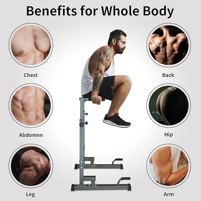 Adjustable Height Dip Bar Station, Heavy Duty Dip Station for Home Gym,Multi-function Dip Station Pull Up Bar Full Body Strength Training Workout Fitness Equipment for Tricep Dips