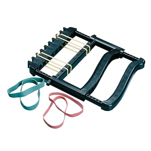 Rolyan Ergonomic Hand Exerciser with Plastic Handle, Adjustable Grip Strength Trainer with 4 Color‑Coded Rubber Bands, Finger & Hand Exerciser for Therapy, Rehab, Strength Training, Black
