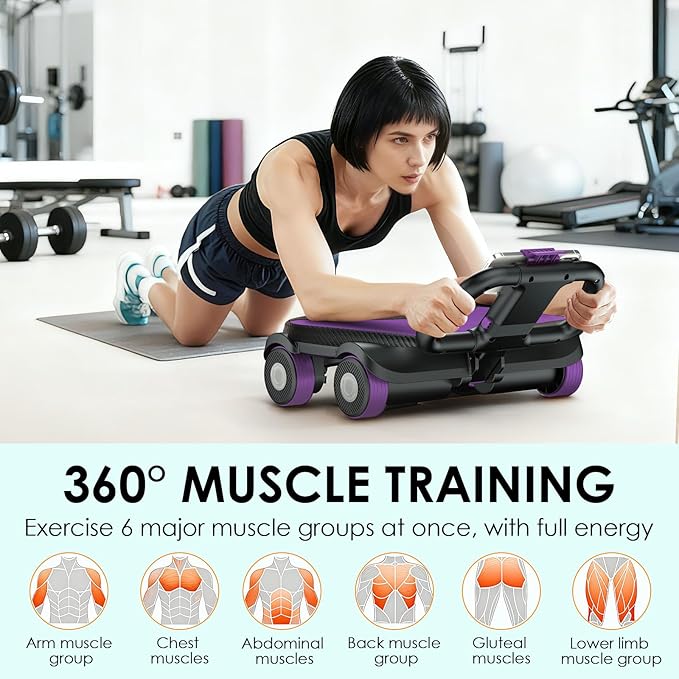 FIAMERMOR 2025 AB Roller Wheel - 4 wheel elbow support abdominal wheel automatic rebound abdominal fat burning weight loss core training equipment home/gym