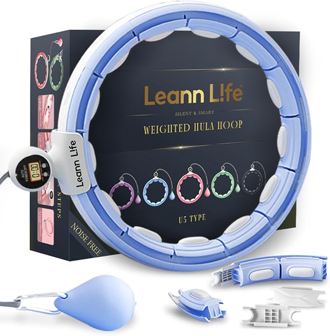 U5 Smart Weighted Hula Hoop with Counter – 16 Knots, 28"–46" Adjustable Infinity Hoop Plus Size, Quiet Rubberized Wheels, Ab Workout, Home & Outdoor Fitness, Weight Loss, Abdominal Toner