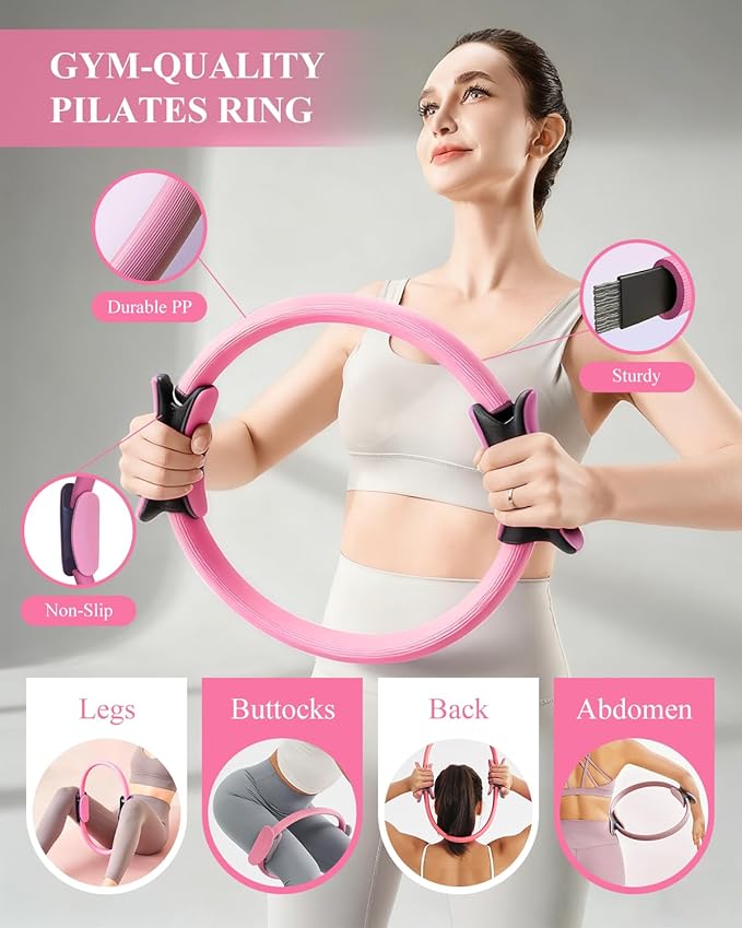 Home Workout Pilates Kit for Women, Better me Pilates Ring and Ball Set Essentials Equipment, with 5 Resistance Bands, Massager Roller, Yoga Starter Accessories for Toning Arms, Thighs & Core