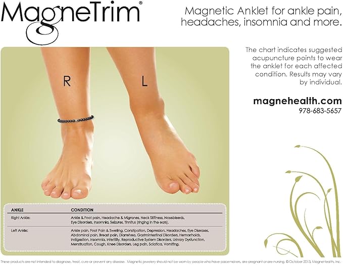 Cats Eye Light Green and White Magnetic Hematite Stretch Wellness Anklet (Size Small - 9")