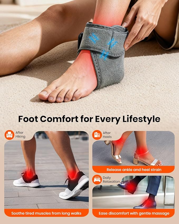 Foot Renew Massager for Neuropathy, 3-in-1 Cordless & Portable Foot and Ankle Massager for Heel, Arch & Ankle Relief, 3-Level Vibration & Heat, Ideal Gift, Includes Extension Strap (Gray 2pcs)