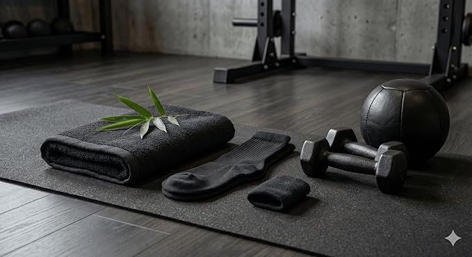 Personalized Women's Fitness Starter Pack with Rayon Towel, Breathable Socks and Stretch Wristband, Dark Charcoal, Soft Workout and Yoga Set