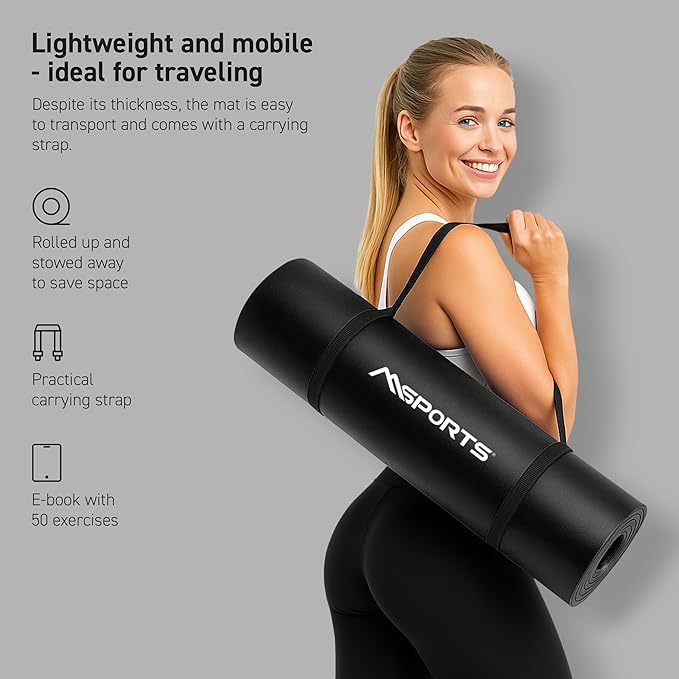 Yoga Mat Premium Non Slip Thick – Extra Comfortable Exercise Mat for Home Workouts, Pilates, Stretching & Gym – Cushioned NBR Foam, Gym Mat with Strap, for Women & Men