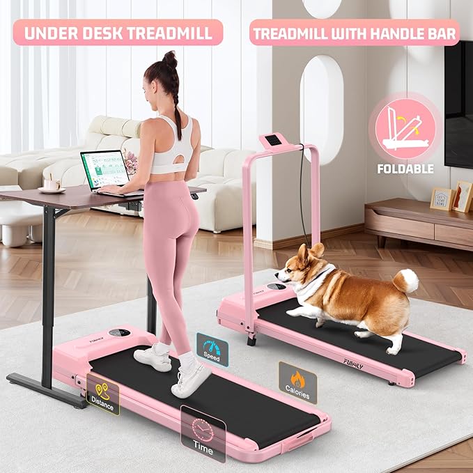 FUNMILY Upgrade Walking Pad Folding Treadmill with 12%/15% & Handle Bar, 3.5HP Foldable Under Desk Compact Treadmills for Home/Office/Gym, 400+lb Capacity, Shock Absorption