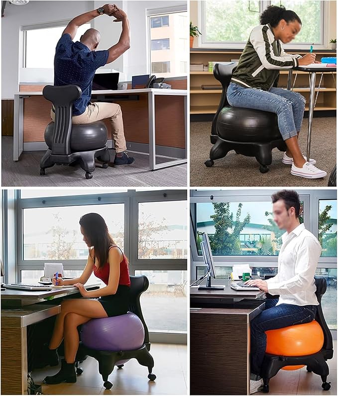 Yoga Ball Chair with Back Support - Ergonomic Posture Chair for Back Pain Relief, Physical Therapy & Exercise - Ideal for Teachers, Students, Workers, and Maternity Use