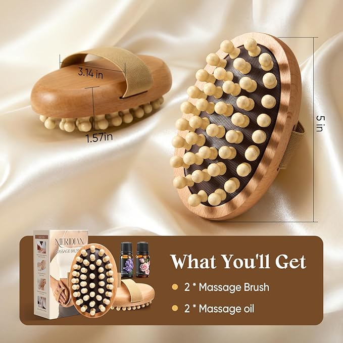awrose 2 Packs Wood Therapy Massage Tools, Manual Meridian Massage Body Brush for Body Sculpting, Wooden Scalp Massager Tools for Cellulite Reduction, Muscle Pain Relief, Birthday Gifts for Women Men