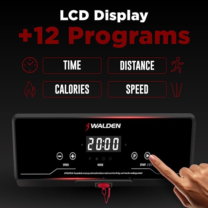 Walden Sports Folding Electric Treadmill with Handle - Portable Running Machine LCD Screen - 6.2mp/h Adjustable Speed