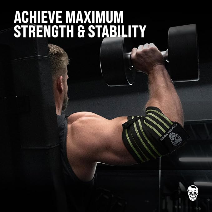 Gymreapers Weightlifting Elbow Wraps (1 Pair) - Flexible 40'' Elbow Compression Strap & Joint Support Brace - for Bench Press, Powerlifting, and Pressing