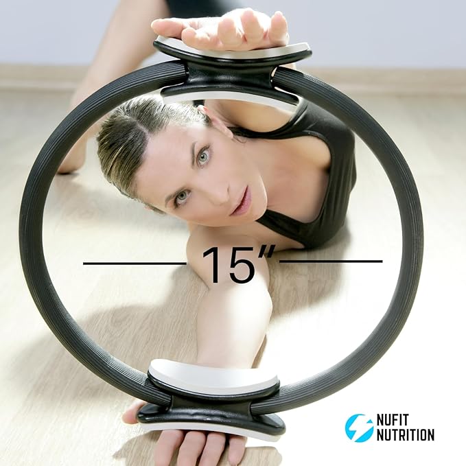 NuFit Pilates Ring Fitness Circle - 15" Inch - Best Home Workout Equipment for Thigh/Legs, Arms and Core, Pilates Reformer Ring for Men and Women
