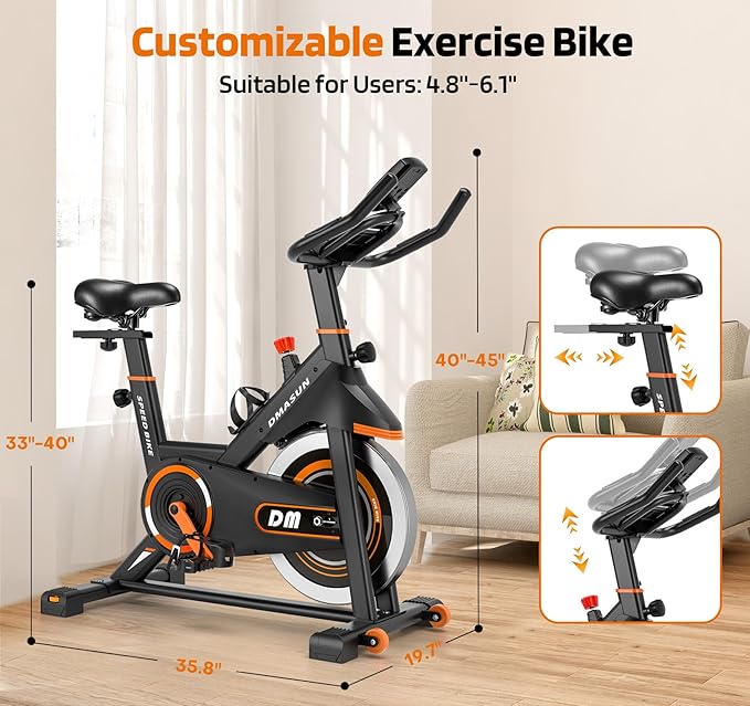 DMASUN Exercise Bike, Silent Magnetic Resistance Stationary Bike for Home with 330 LBS Capacity, Pedals with Anti-loosening Nuts, Indoor Bike with Comfortable Seat Cushion, Digital Display with Tablet Holder