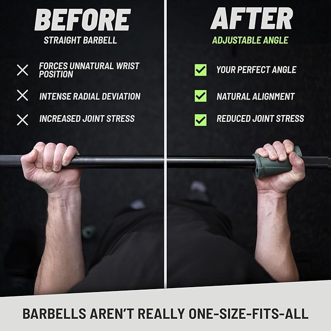 N-Gage Grips – Patented Angled Barbell Thick Grips for Joint Support & Muscle Activation – Ergonomic Bar Attachments for Strength Training - Gym Accessories Manufactured in the USA (1 Pair)