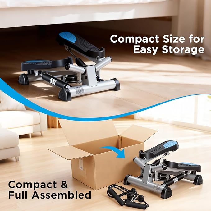 Efitment Mini Stepper Steppers for Exercise at Home Stair Step Cardio Thigh Master Workout Equipment Fitness Pedal Exerciser Non-Slip Pedals with Resistance Bands LCD Digital Monitor Climber