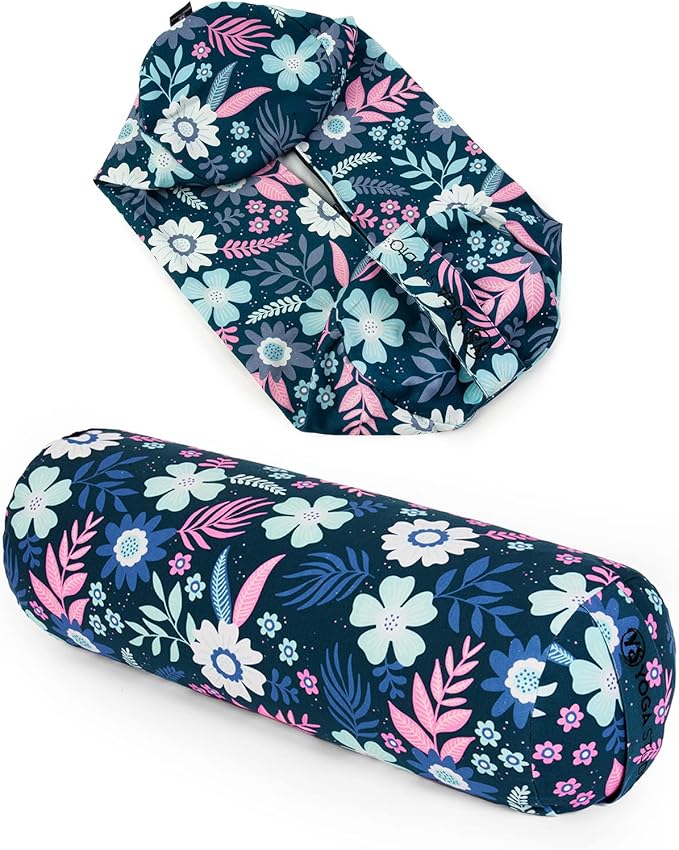 Yoga Studio Spare Organic Cotton Bolster Covers With Handle And Zipper (Blue Flowers)
