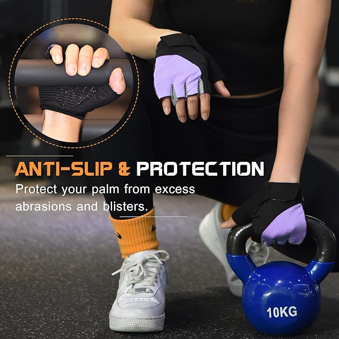 Workout Gloves for Women - Breathable Weight Lifting Gloves with Non-Slip Silicone Padding, Fingerless Gym Gloves for Cycling, Rowing, Pull Ups & Training (4 Sizes)