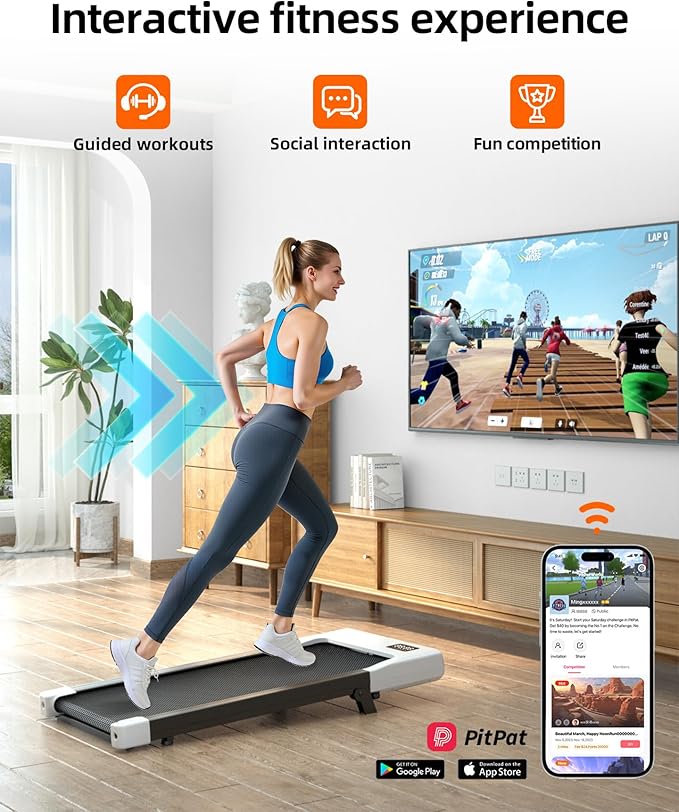 DeerRun Under Desk Walking Pad Treadmill for Home & Office, 6% Manual Incline, 2.5 HP, 0.6–3.8 MPH Walking Speed, 300 lb Capacity, App & Remote Control