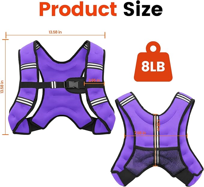 Weighted Vest, 6lb/8lb/10lb/12lb/16lb/20lb/25lb/30lb Weight Vest for Men Women, Body Weight Vests Adjustable with Reflective Stripe for Strength Training, Running, Workout, Jogging, Walking