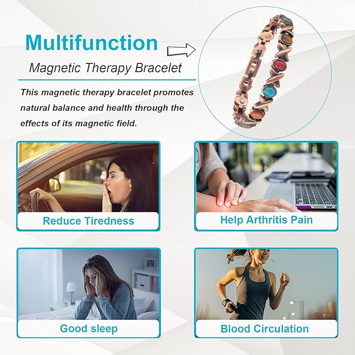 Copper Bracelets for Women, Pure Copper with Colored Turquoise Bracelet, 3500 Gauss Magnets, Fashion Jewelry（FUTI-1）