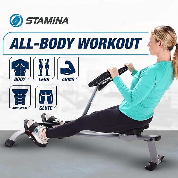 Stamina Pro InMotion Rower, Full Body Cardio Exercise Home Gym Fitness Machine - with 6 Resistance Levels, InTouch Monitor, and App Access