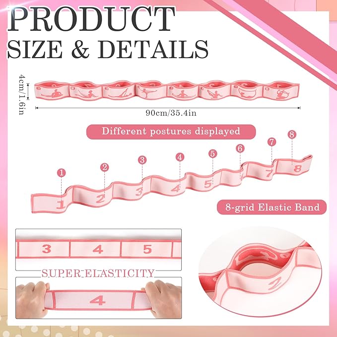 Stretch Strap for Kids Elastic Gymnastic Stretching Ballet Dance Band with 8 Loops Adjustable Exercise Training Resistance Strap for Children Stuff Pilates Latin Yoga Equipment