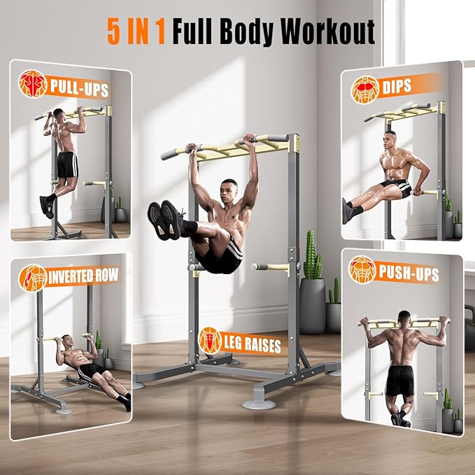 Multi-function Pull Up Station, Portable Workout Equipment with Pull Up Bar and Dip Station for Home Gym, Support 600lbs