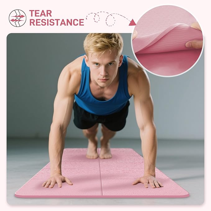 Foldable Yoga Mat for Travel 72"x 32"x 0.32"Inch, 8mm Thick Folding Exercise Mat, Outdoor Non-slip Pilates Mat for Women & Men, Wide Yoga Mat Packable for Workout and Fitness