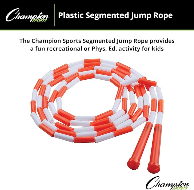 Champion Sports Plastic Segmented Jump Ropes – 7 to 16 ft Lengths – Fun, Durable Ropes for All Ages, Available in Multiple Color Options, Great for Cardiovascular Fitness & Rhythm
