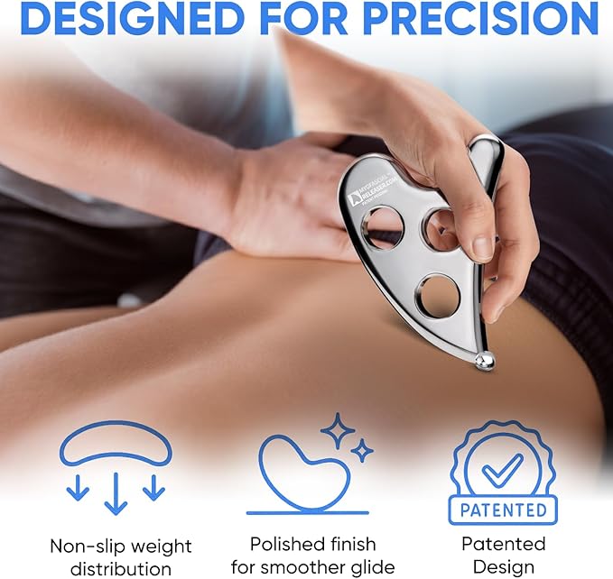 Professional Muscle Scraper Tool – Medical-Grade 304 SS IASTM & Gua Sha Scraping Tool – Ergonomic Fascia Mobilization Instrument for Soft Tissue Massage & Manual Bodywork – Emollient Balm Included
