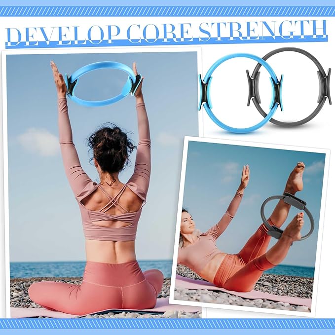 Poen Pilates Equipment Kit for Home Workout Pilates Ring and Ball Set for Women 12'' Circle Yoga Fitness Essentials Kit with Resistance Bands, Yoga Strap, Socks,Bag