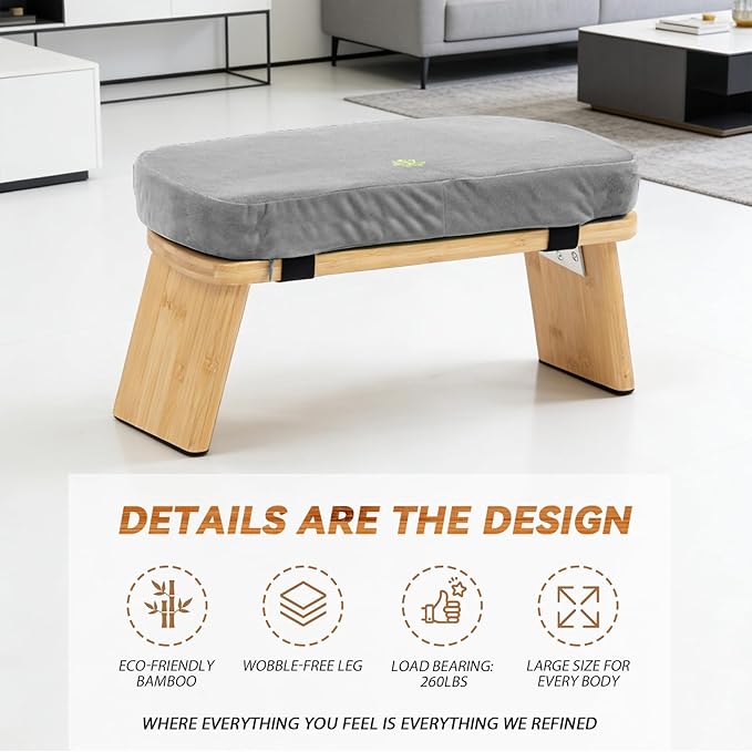 Meditation Bench, Bamboo Meditation Stool, Folding Kneeling Meditation Bench, Seiza Prayer Bench, Prayer Bench with Meditation Cushion, Kneeling Stool(Grey-Bag)