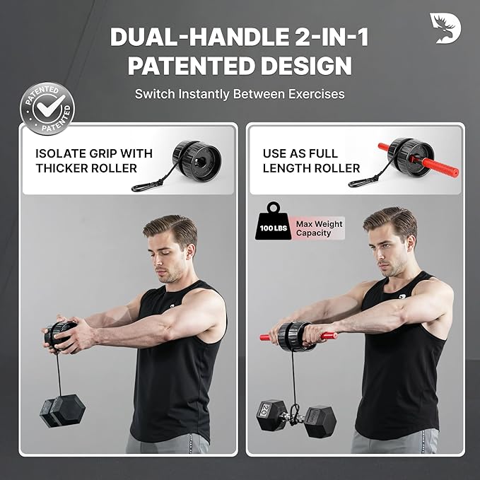 DMoose Fitness Forearm Strengthener & Wrist Roller - 2 in 1 Arm Exerciser with Non-Slip Premium Grip, Durable Nylon Rope - Helps with Elbow Tendonitis, Wrist Recovery & Strength Training