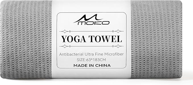 MoKo Hot Yoga Towel, Non-Slip Yoga Mat Towel with Grip Dots, 74.4"×27.3" Yoga Mat Cover for Pilates, Fitness, Meditation, Swimming Pool, Beach, Travel Yoga Mat with Corner Pockets