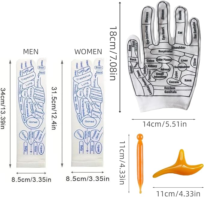 COLSA Reflexology Socks with Tools,Acupoint Socks Set,Beginner Acupoint Massage Tools Large Triangular Sparrow+acupoint Stick(2pcs Men+Gloves)
