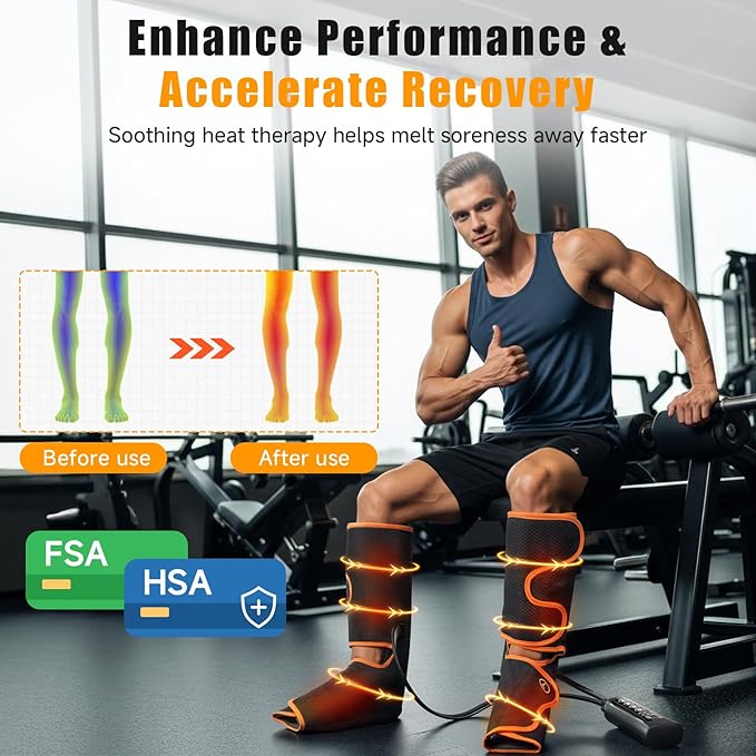 Leg Massager with Heat and Compression, Foot and Calf Massager for Circulation and Pain Relief, Compression Boots with Handheld Controller, 6 Modes 3 Intensities, Gift for Mom Dad