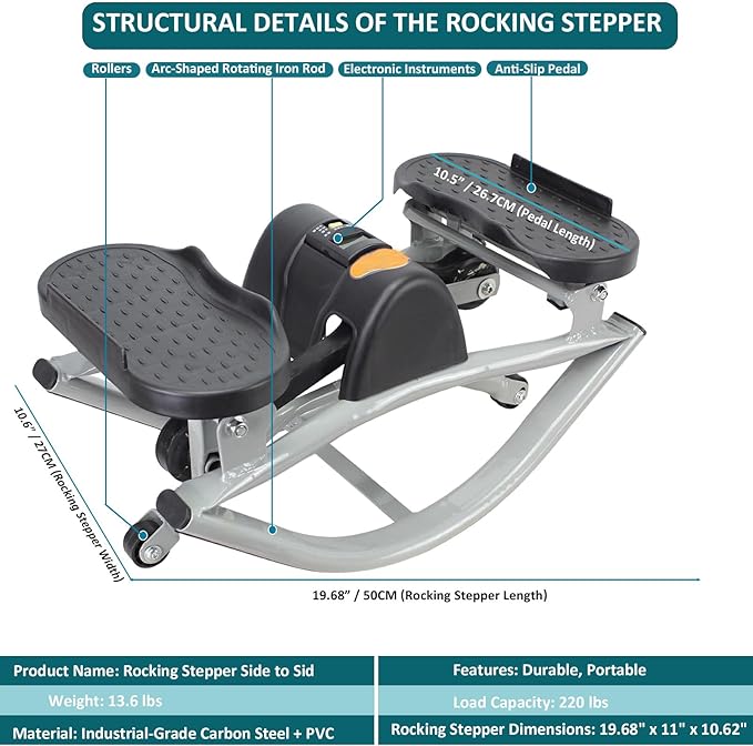 Low-Impact Lateral Rocking Fitness Stepper for Knees and Joints,Home Workout Machine,Rock Stepper Machine with Digital Display,Track Time,Reps,Calories for Legs,Glutes,Abs