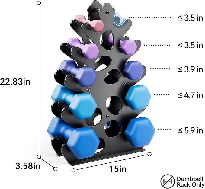Dumbbell Rack Stand, (Dumbbells Not Included) with Protective Edge Rubber Covers for Home Gym, Compact A-Frame Design Weight Rack with Handle