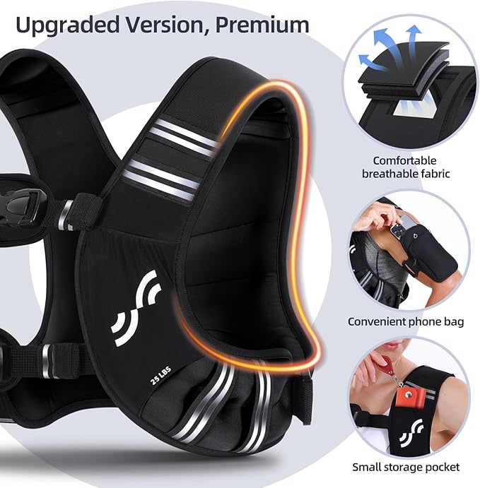 Sportneer Weighted Vest Woman: 8lb/12lb/15lb/20lb/25lb Weight Vest for Walking with Phone Bag, Adjustable Women Weighted Vest for Running Rucking Vest for Jogging Strength Training Weight Loss