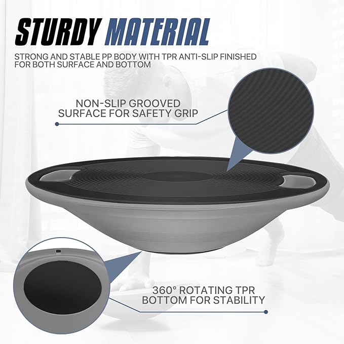 MADOG Wobble Balance Board for Adults, 15.5" TPR Non-slip Surface with Handle for Workout Core Trainer Physical Therapy, Home Gym Stability Board