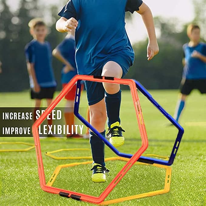 Hexagon Agility Ring Training Circle Ring Speed Agility Ladder Physical Training Ring Football Footwork Trainer Hurdles Agility Ladder Fitness Equipment Multicolor Training Ring 3Pcs