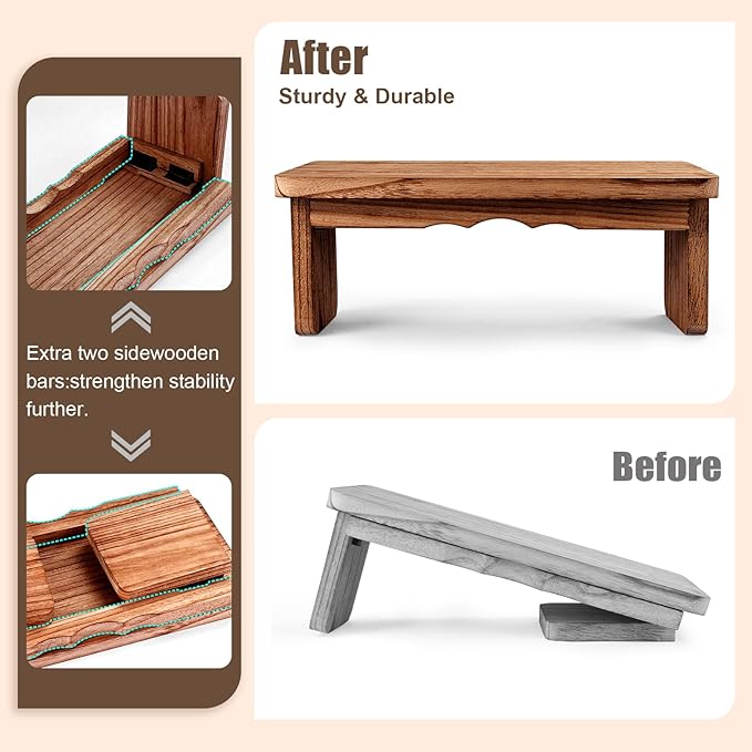 Folding Yoga Meditation Bench - Yoga Kneeling Bench for Adult, Wooden Zen Meditation Stool Kneeling Bench for Yoga Practice (Dark Brown)