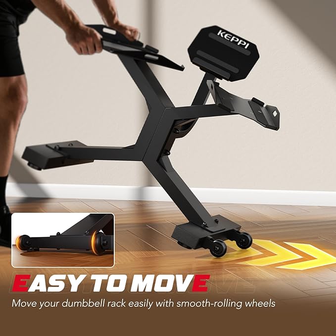 Keppi Dumbbell Rack, 330LBS Capacity Alloy Steel Weight Stand for Home Gym, Non-Slip Silicone Tray with Secure Straps, Side-Mounted Wheels for Easy to Move – DBR600